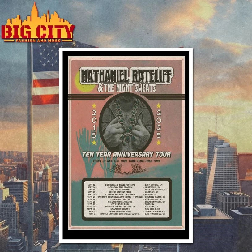 Nathaniel Rateliff And The Night Sweats 10 Years Anniversary 2025 Tour Poster Shirt