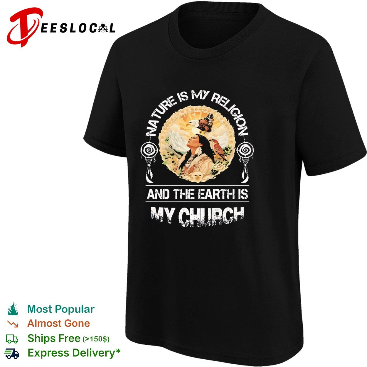 Nature is my religion and the earth is my church eagle indigenous portrait shirt