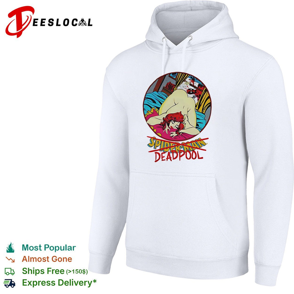 Naughty Spiderman ass up Deapool peeking funny shirt