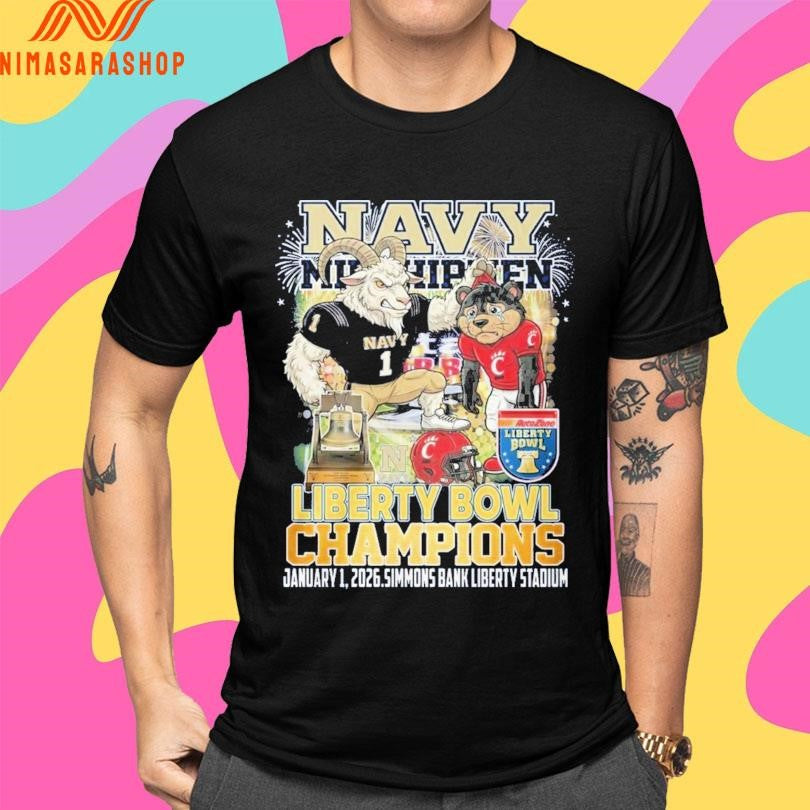 Navy Midshipmen Liberty Bowl Champions January 1 2026 Simmons Bank Liberty Stadium Shirts