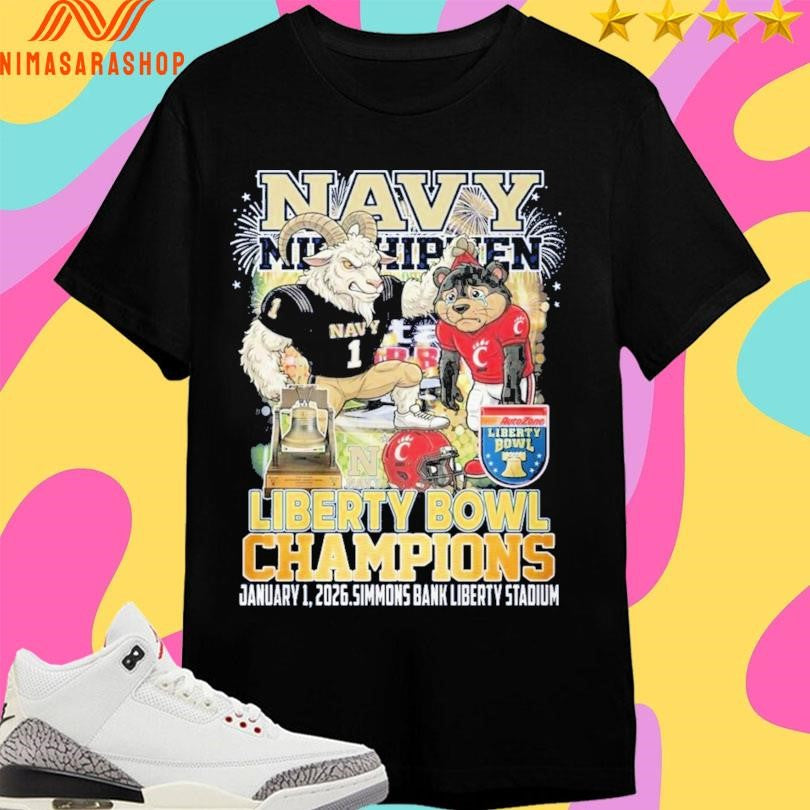 Navy Midshipmen Liberty Bowl Champions January 1 2026 Simmons Bank Liberty Stadium Shirts