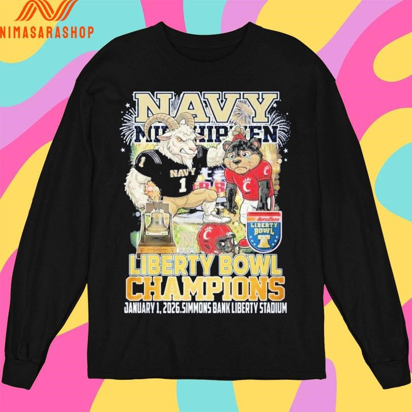 Navy Midshipmen Liberty Bowl Champions January 1 2026 Simmons Bank Liberty Stadium Shirts