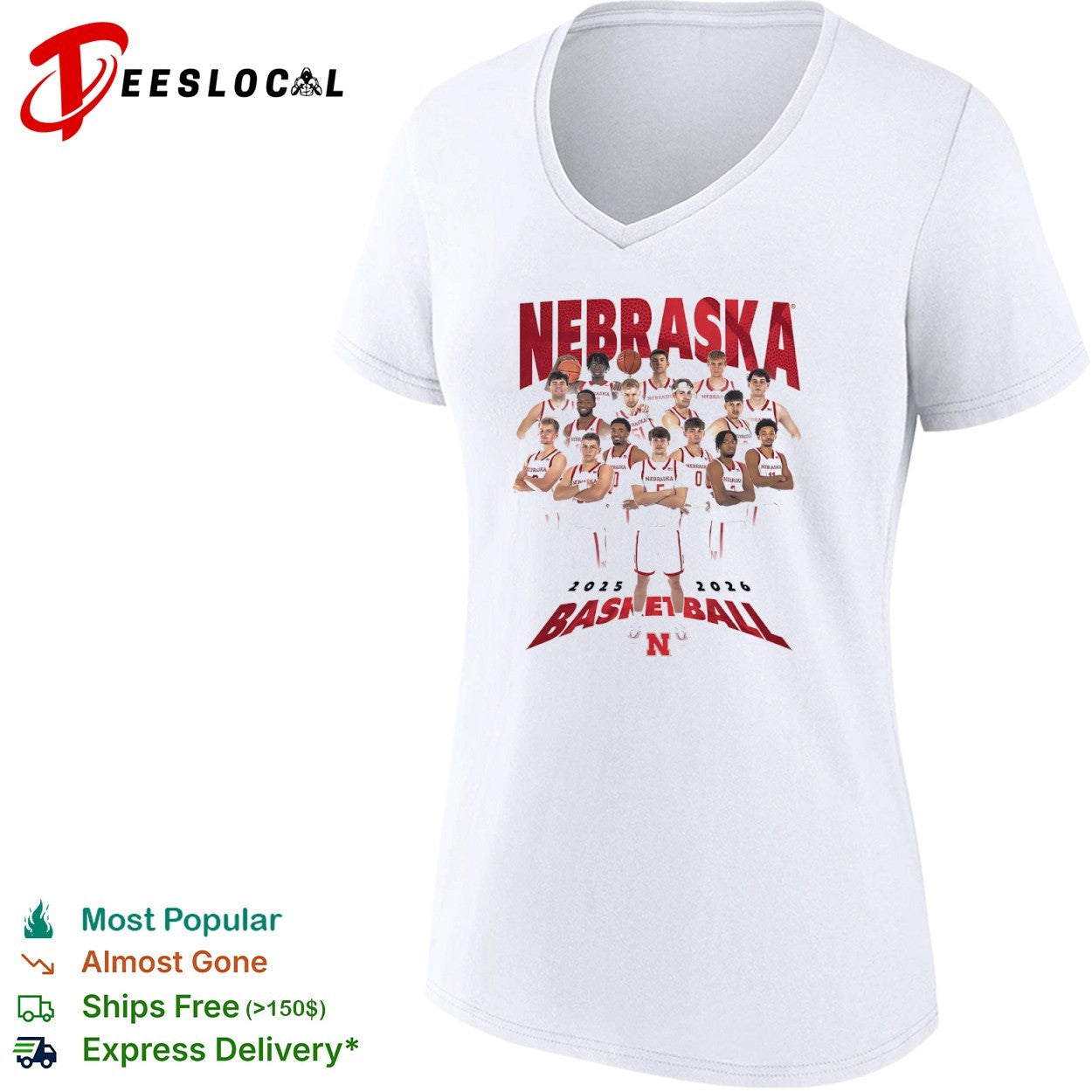 Nebraska Huskers 2025 2026 Basketball Team Shirt