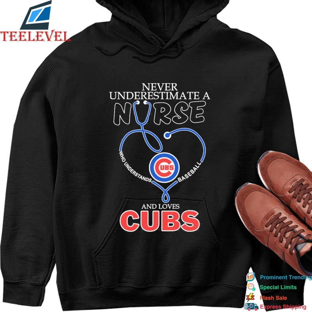 Never Underestimate A Nurse Who Understands Baseball And Loves Chicago Cubs Stethoscope T-shirts