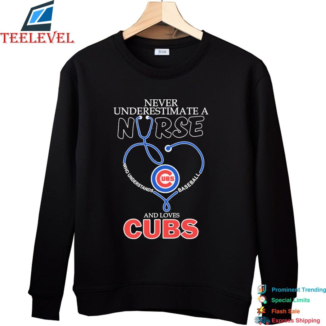 Never Underestimate A Nurse Who Understands Baseball And Loves Chicago Cubs Stethoscope T-shirts