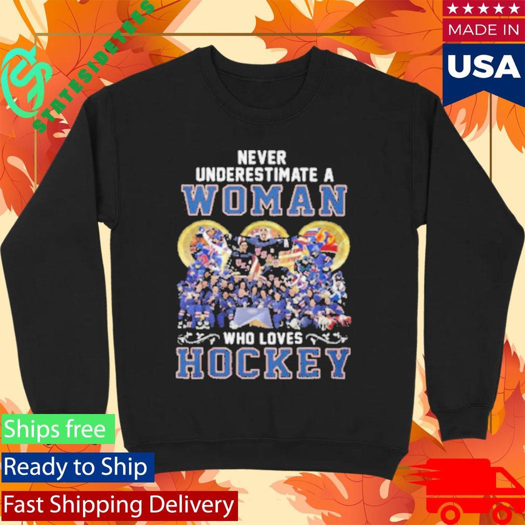 Never Underestimate A Woman Who Loves Hockey USA Team Shirt