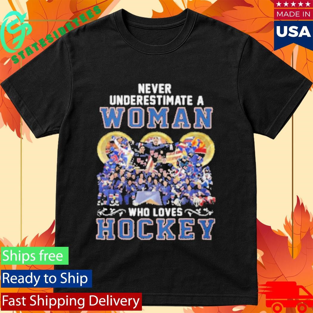 Never Underestimate A Woman Who Loves Hockey USA Team Shirt