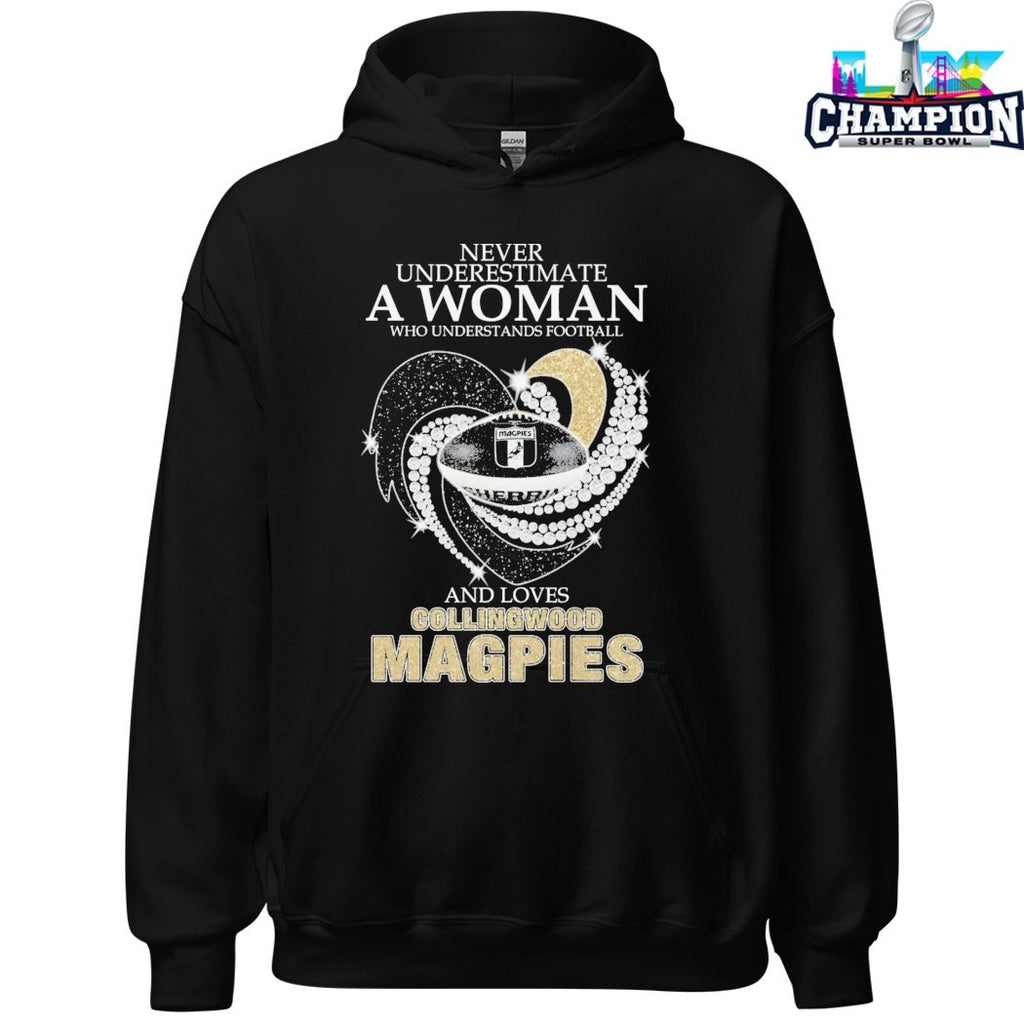 Never Underestimate A Woman Who Understands Football And Loves Collingwood Magpies Diamond Heart T-shirts