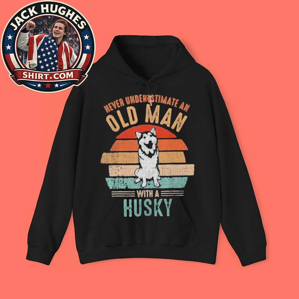 Never Underestimate An Old Man With A Husky Vintage Father Day Gift Shirt