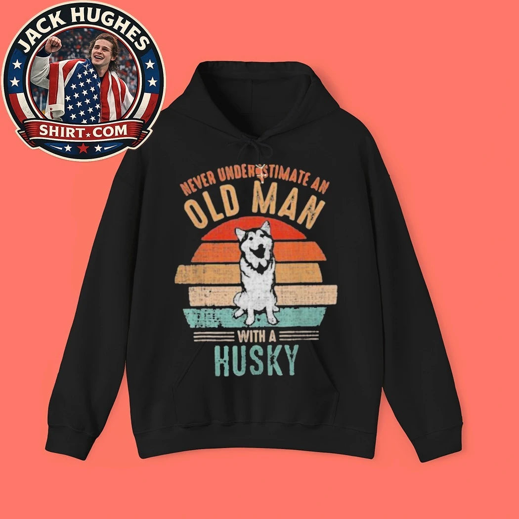 Never Underestimate An Old Man With A Husky Vintage Father Day Gift Shirt