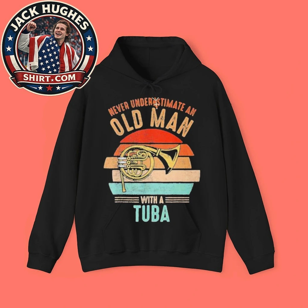 Never Underestimate An Old Man With A Tuba Retro Sunset Musician Father Day Gift Shirt