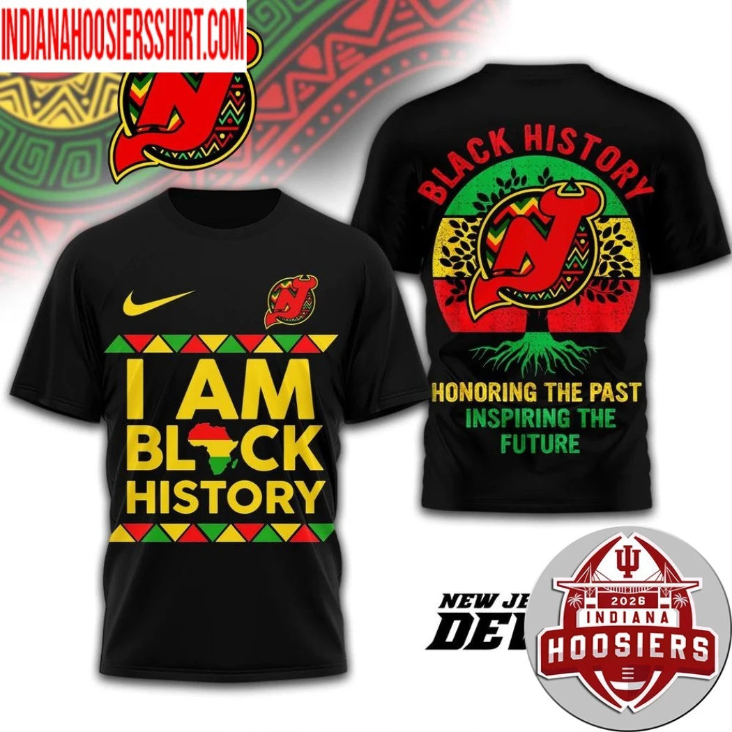 New Jersey Devils 2026 NHL Black History Map And Logo Two Sided Shirt