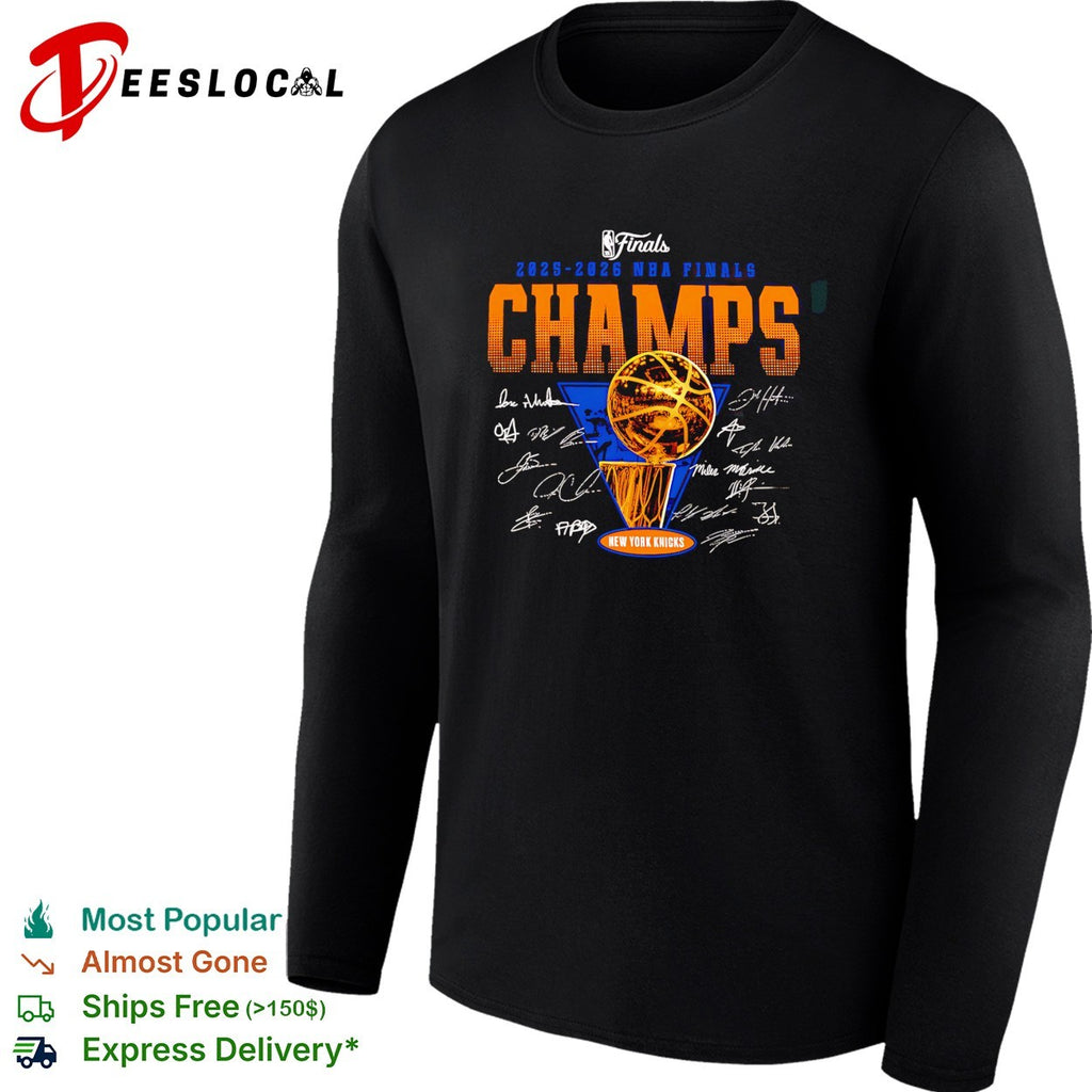 New York Knicks 2025-2026 NBA Finals Champs team signatures basketball trophy shirt