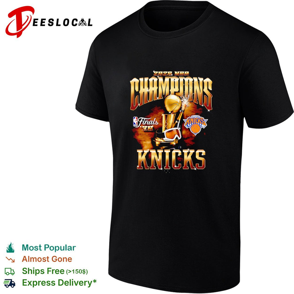 New York Knicks 2026 NBA Champions Finals trophy fireworks bold art shirt