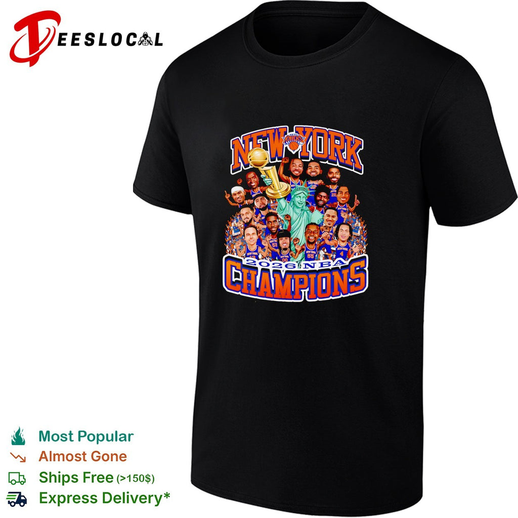 New York Knicks 2026 NBA Champions Statue of Liberty players victory collage shirt