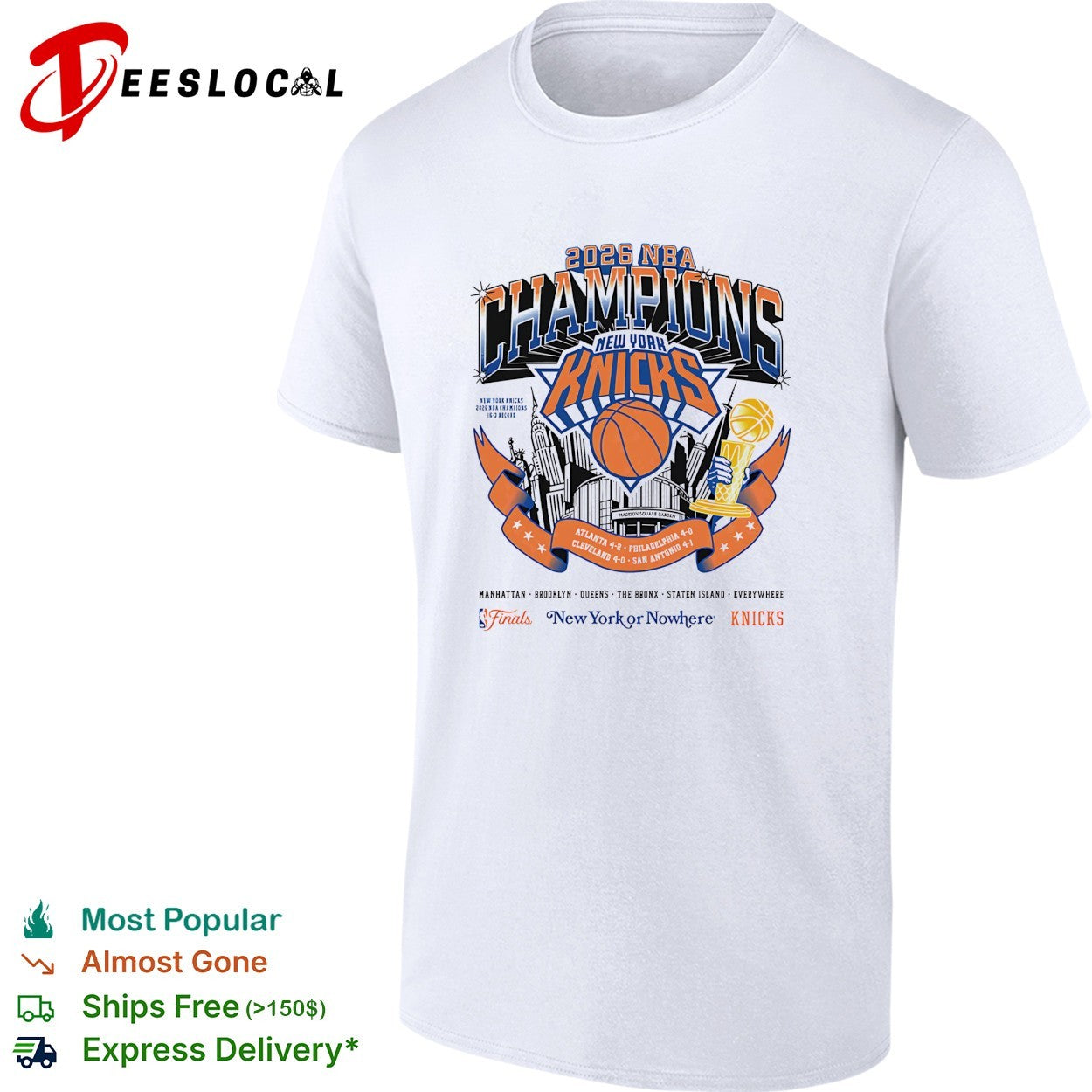 New York Knicks 2026 NBA Champions five boroughs Manhattan Brooklyn Queens Bronx celebration shirt