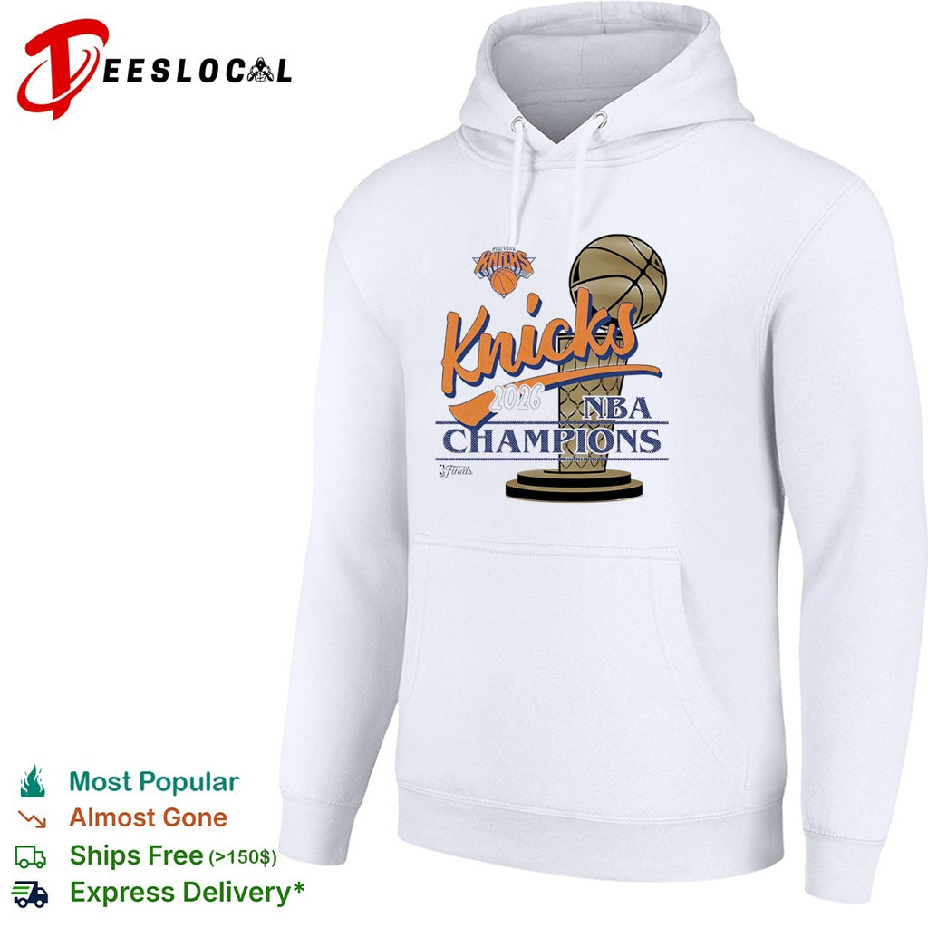 New York Knicks 2026 NBA Champions trophy celebration shirt