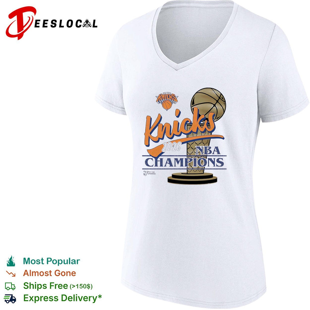 New York Knicks 2026 NBA Champions trophy celebration shirt