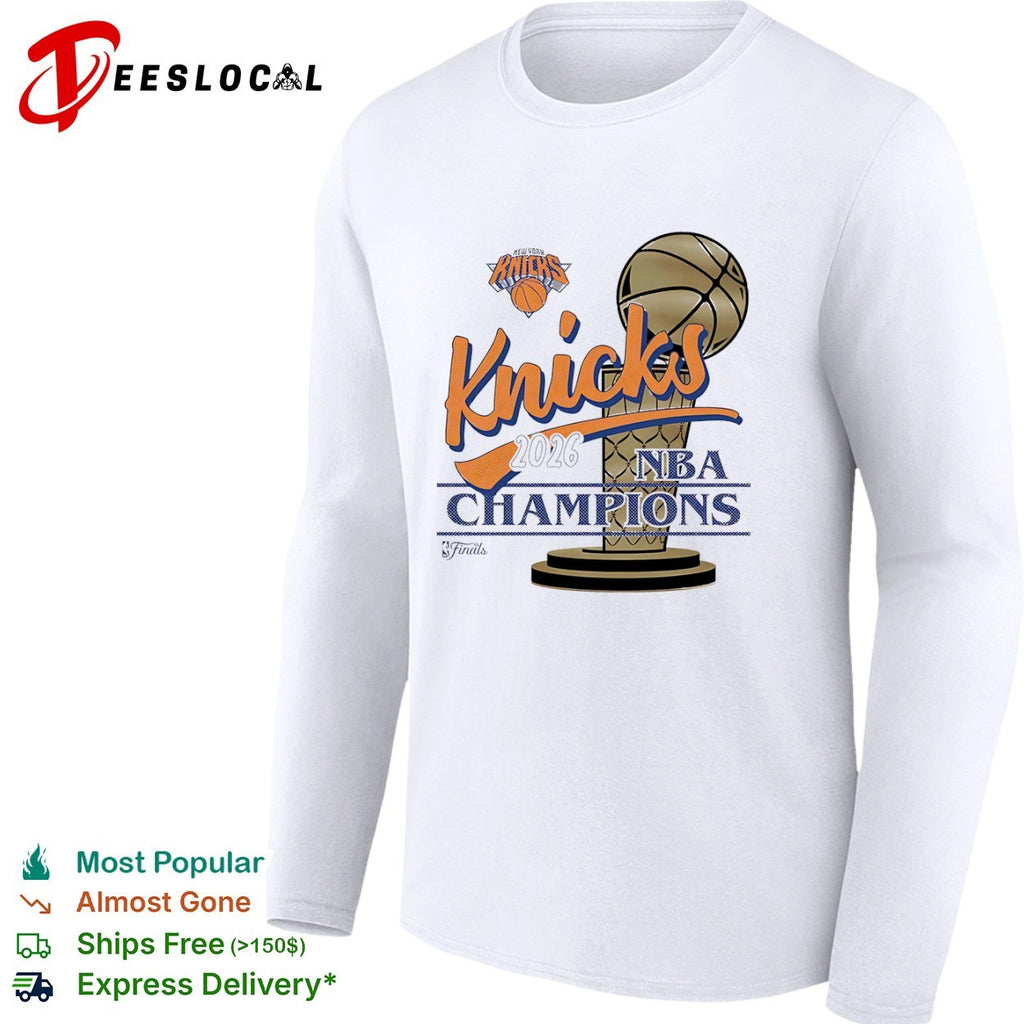 New York Knicks 2026 NBA Champions trophy celebration shirt