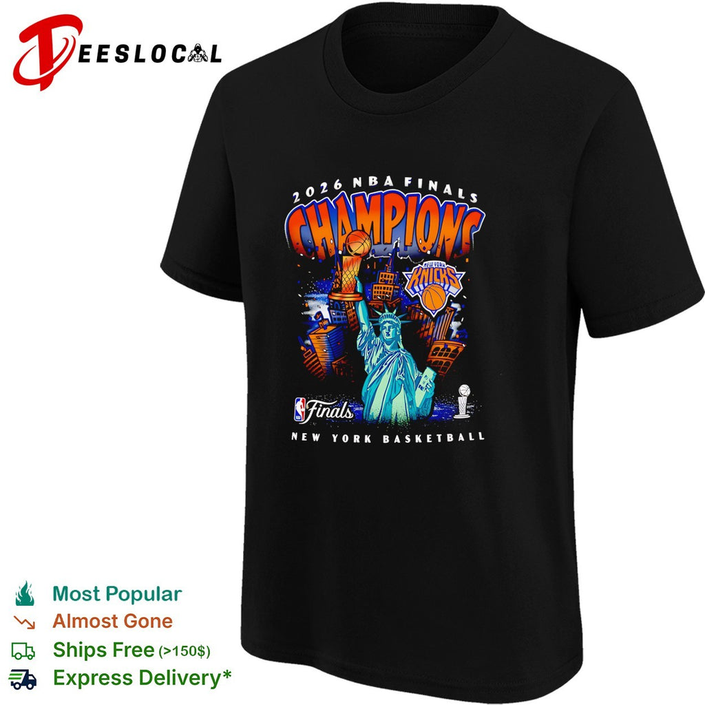 New York Knicks 2026 NBA Finals Champions Statue of Liberty NYC skyline shirt