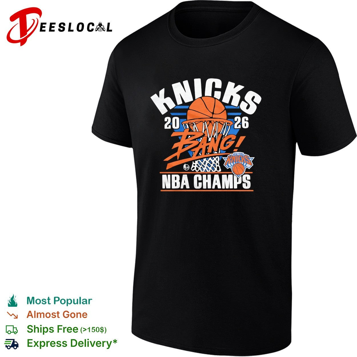 New York Knicks 2026 bang basketball champs net swoosh bold shirt
