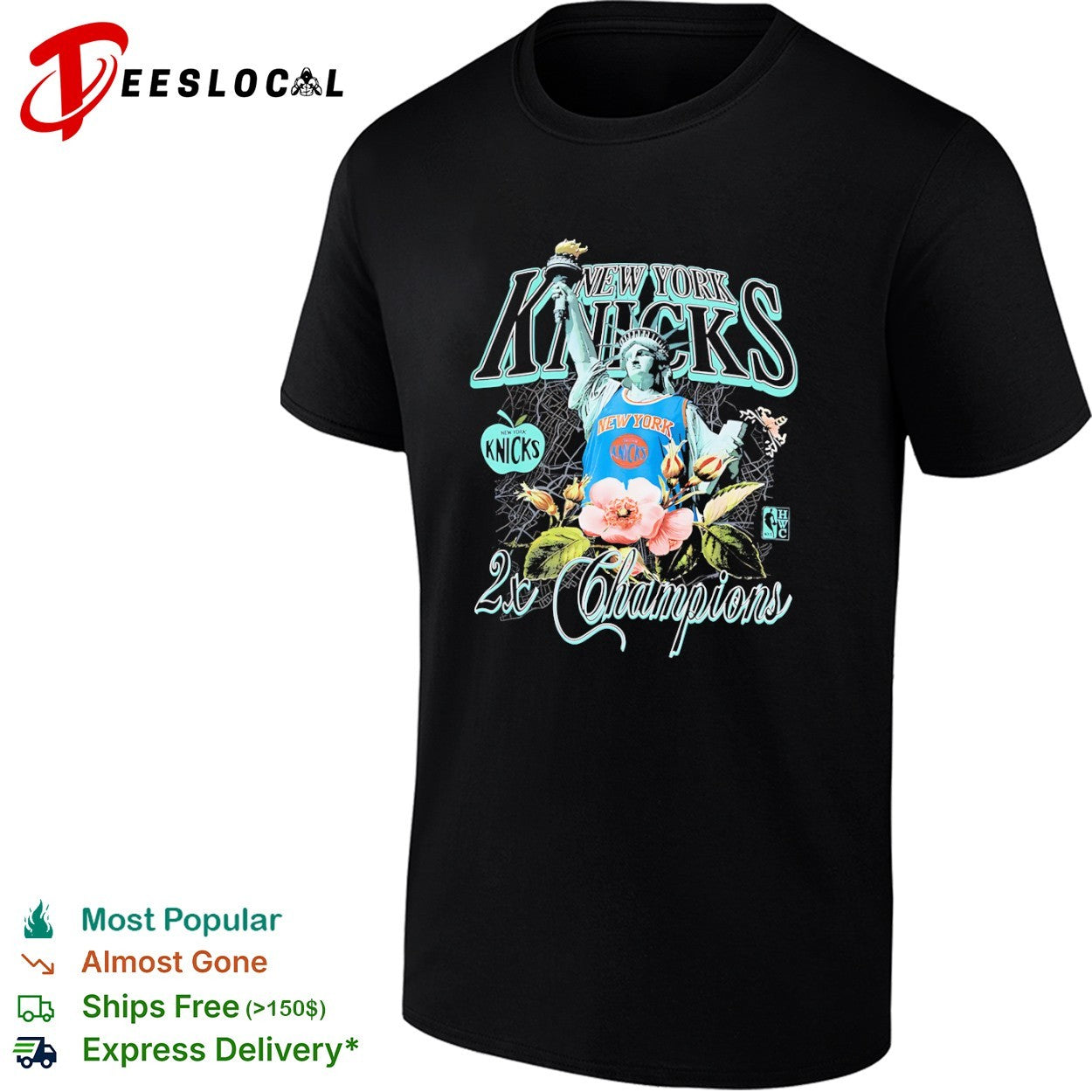 New York Knicks 2x Champions Statue of Liberty Floral Logo NBA shirt