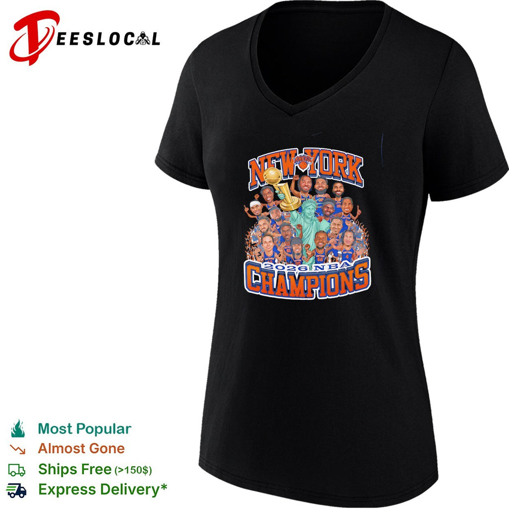 New York Knicks Champions team photo collage statue of liberty trophy shirt