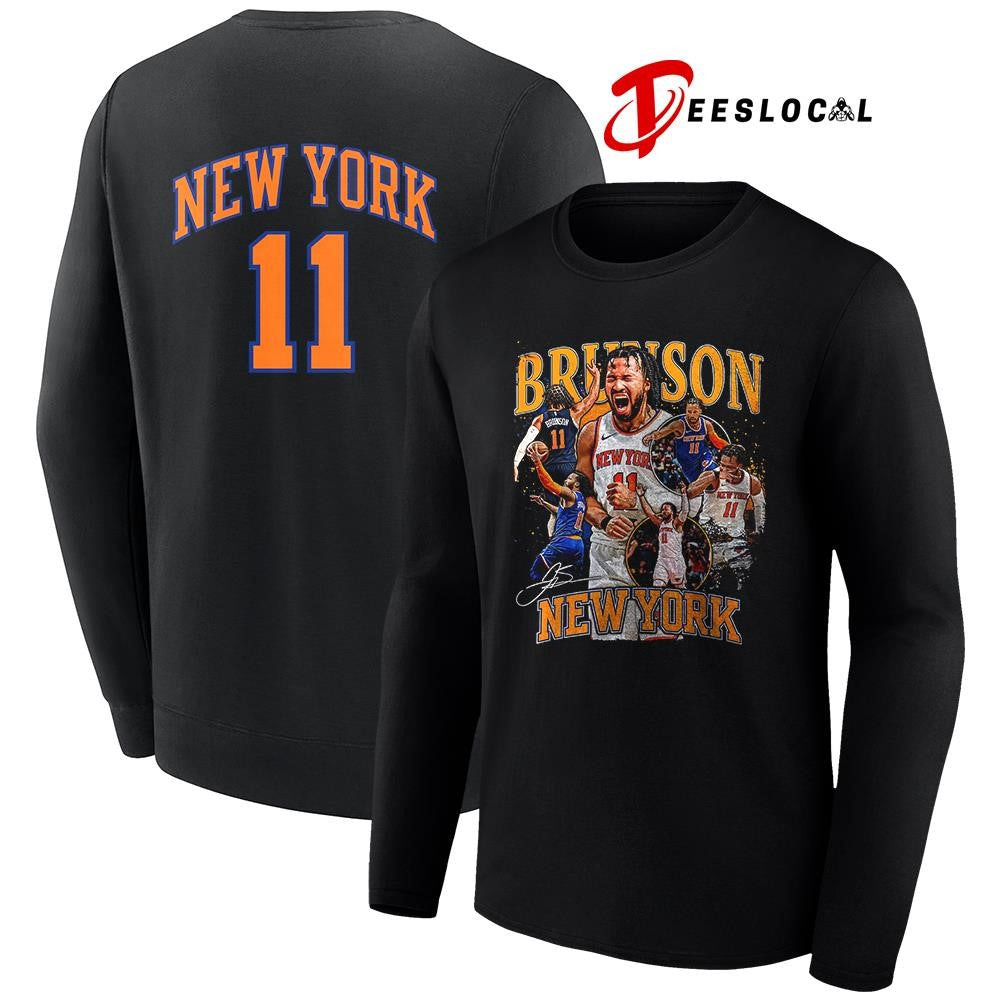 New York Knicks Jalen Bruncon NBA champions name and number graphic signature shirt