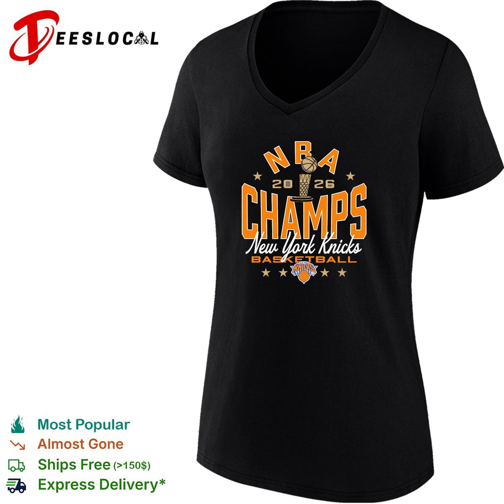New York Knicks NBA 2026 Champs basketball trophy stars arch classic logo shirt