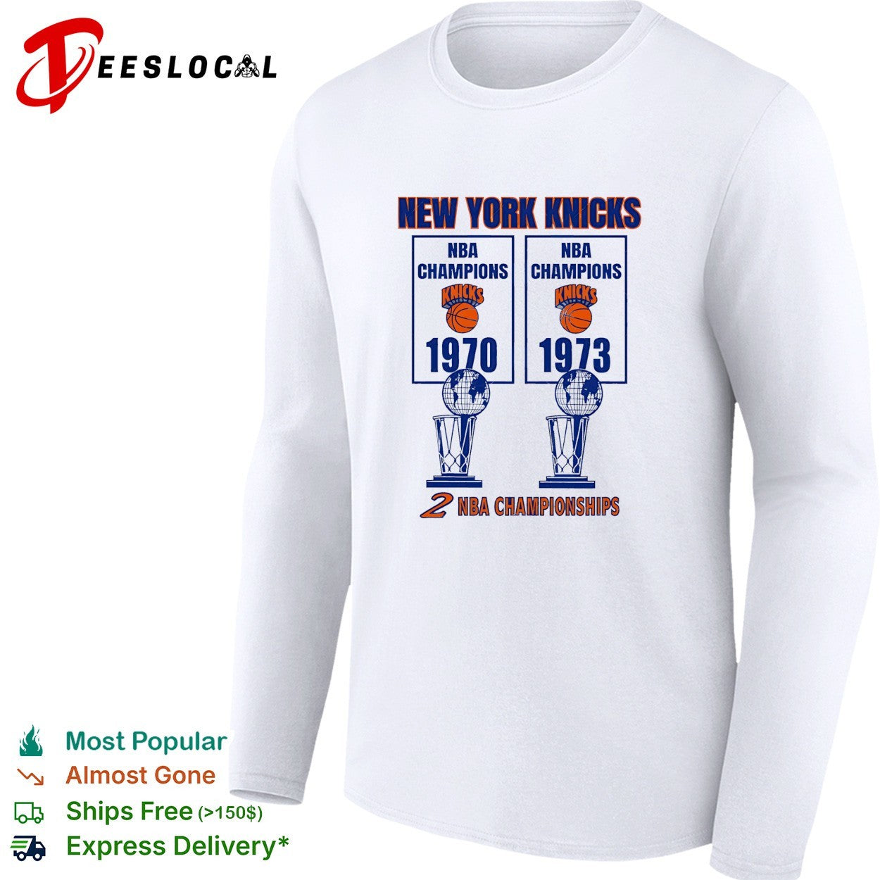 New York Knicks NBA champions 1970 and 1973 two championships banner shirt