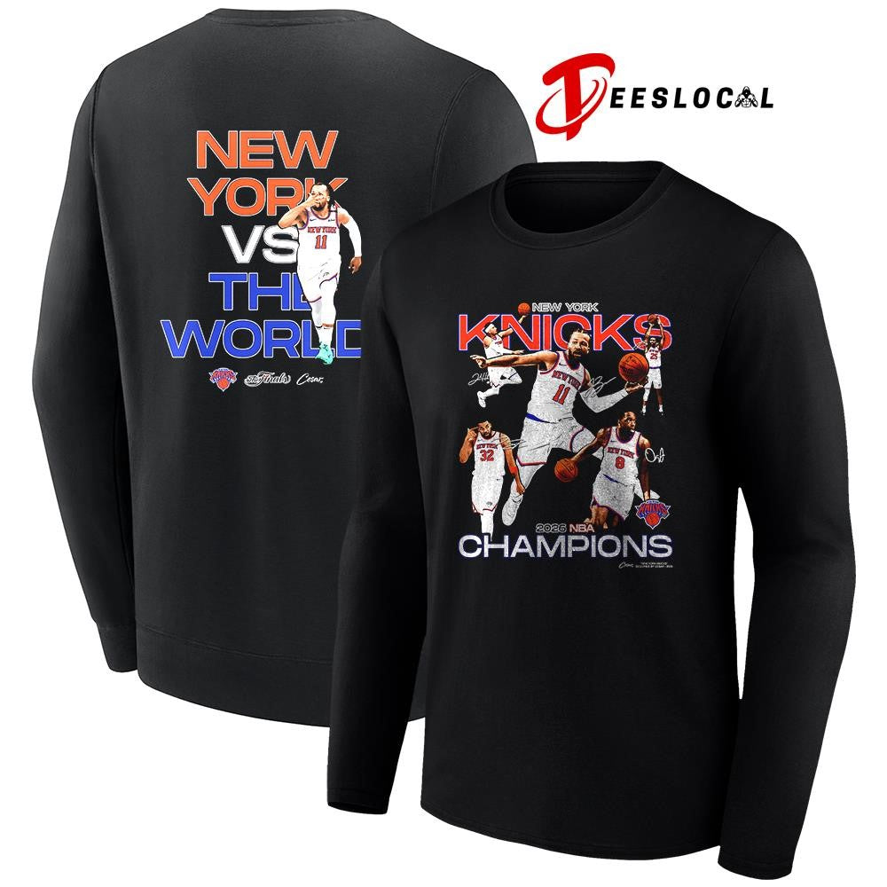 New York Knicks NBA champions New York vs the world graphic signatures shirt