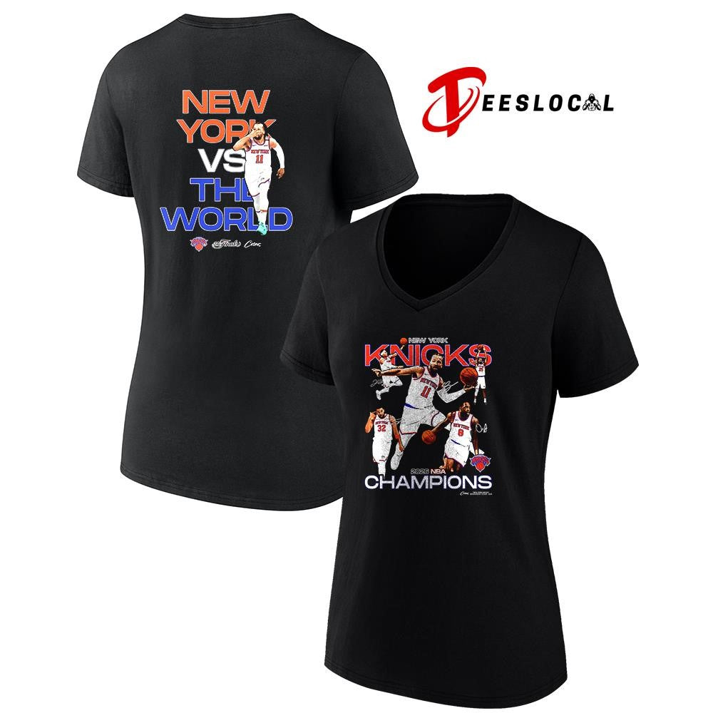 New York Knicks NBA champions New York vs the world graphic signatures shirt