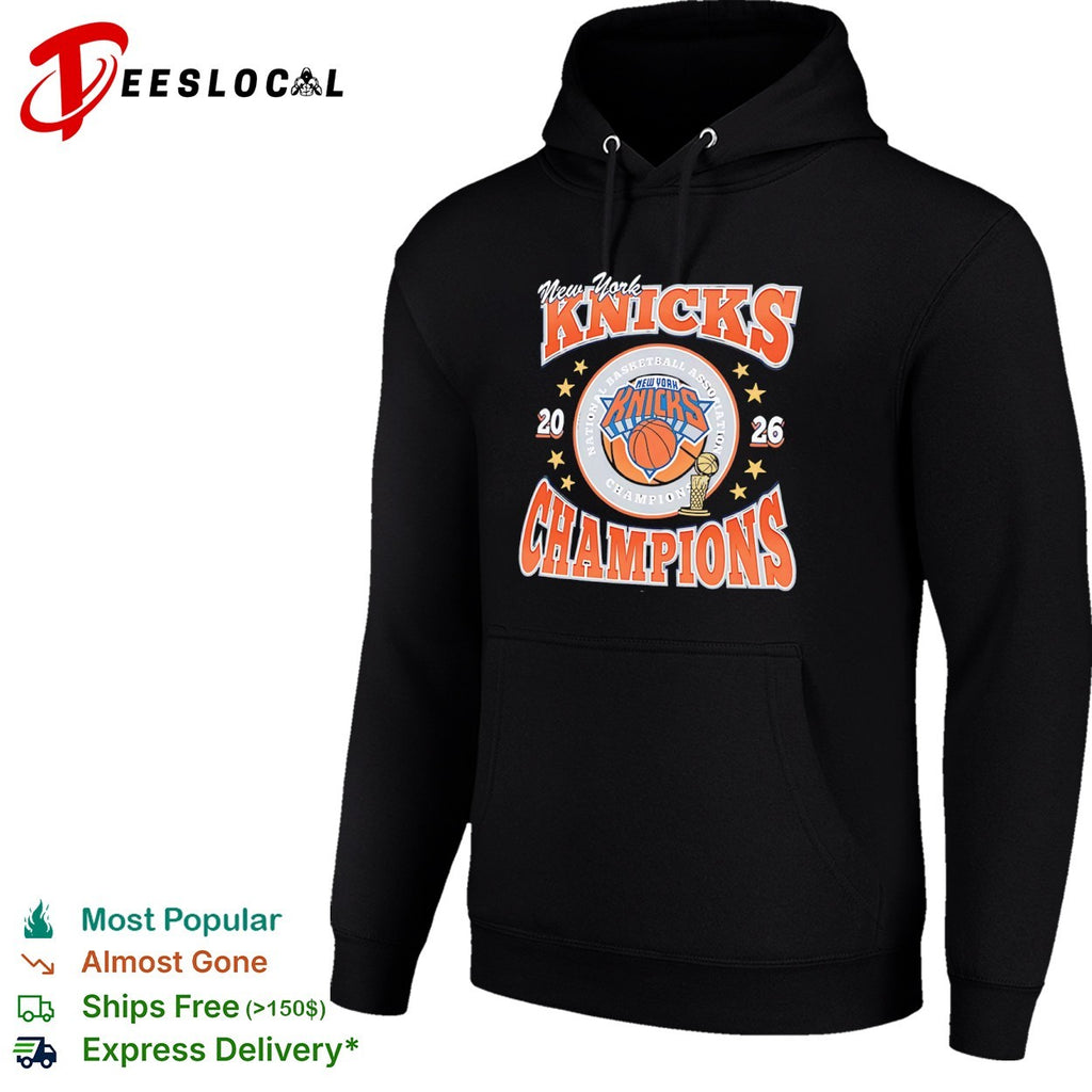 New York Knicks National Basketball Association trophy 2026 champions shirt