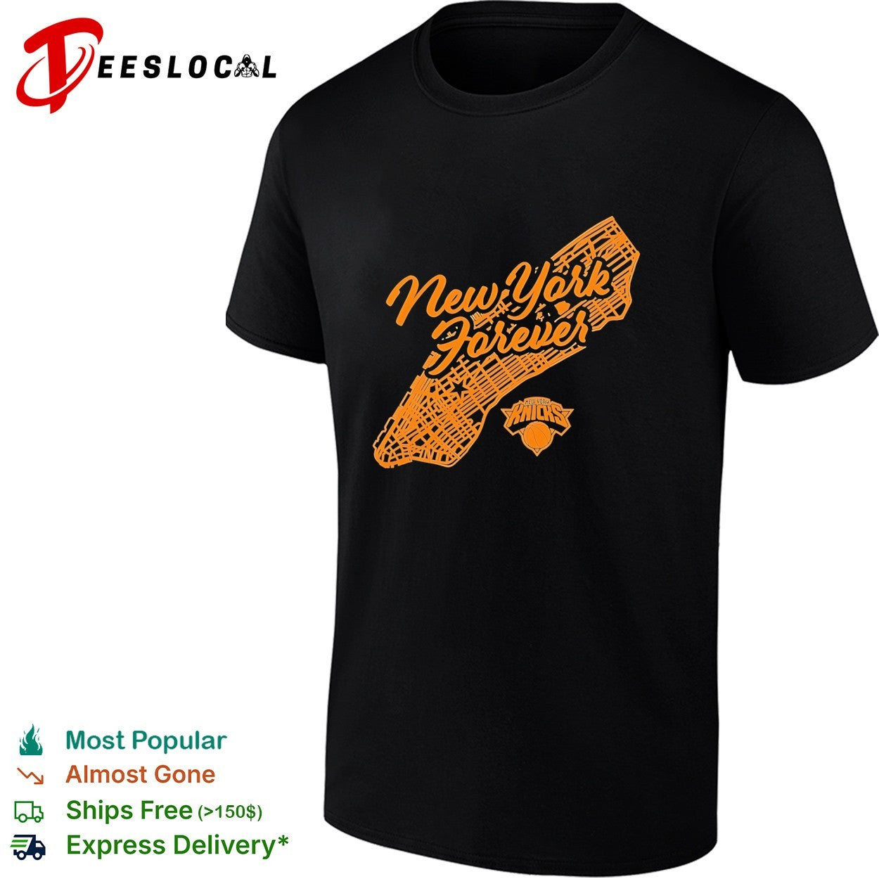 New York Knicks New York Forever Manhattan borough map script lettering shirt