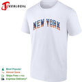 New York Knicks arch text logo blue orange graphic shirt