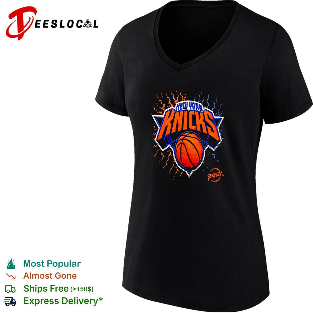 New York Knicks basketball orange lightning bolt logo bold graphic tee shirt