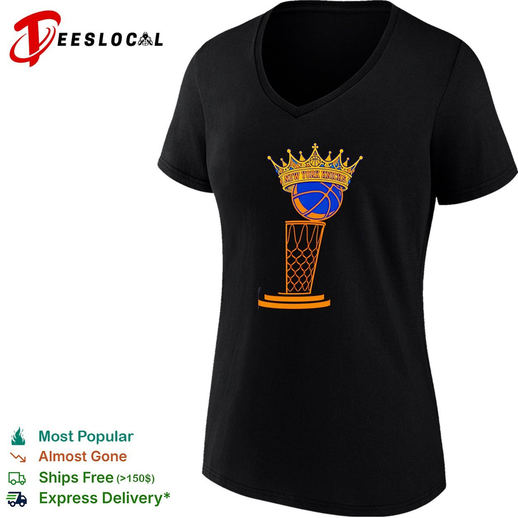 New York Knicks crowned basketball trophy hoop bold line art championship shirt