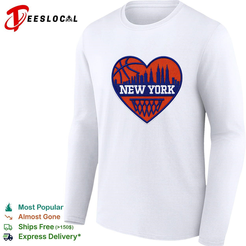 New York Knicks heart skyline basketball hoop badge shirt
