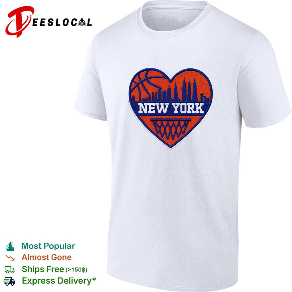 New York Knicks heart skyline basketball hoop badge shirt