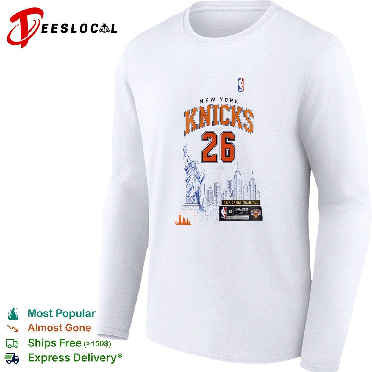 New York Knicks jersey number 26 Statue of Liberty 2025 26 NBA champions shirt
