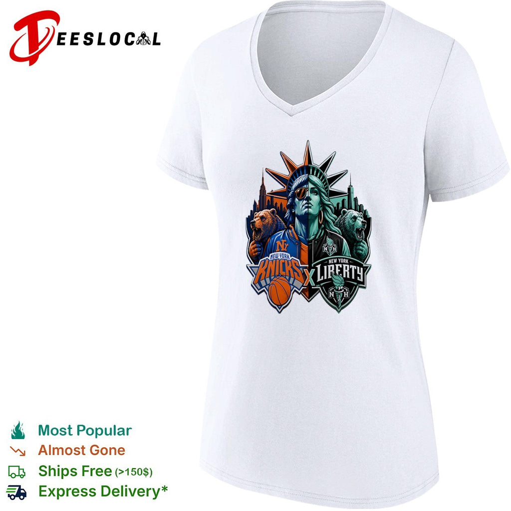 New York Knicks x New York Liberty Statue of Liberty Bear shirt