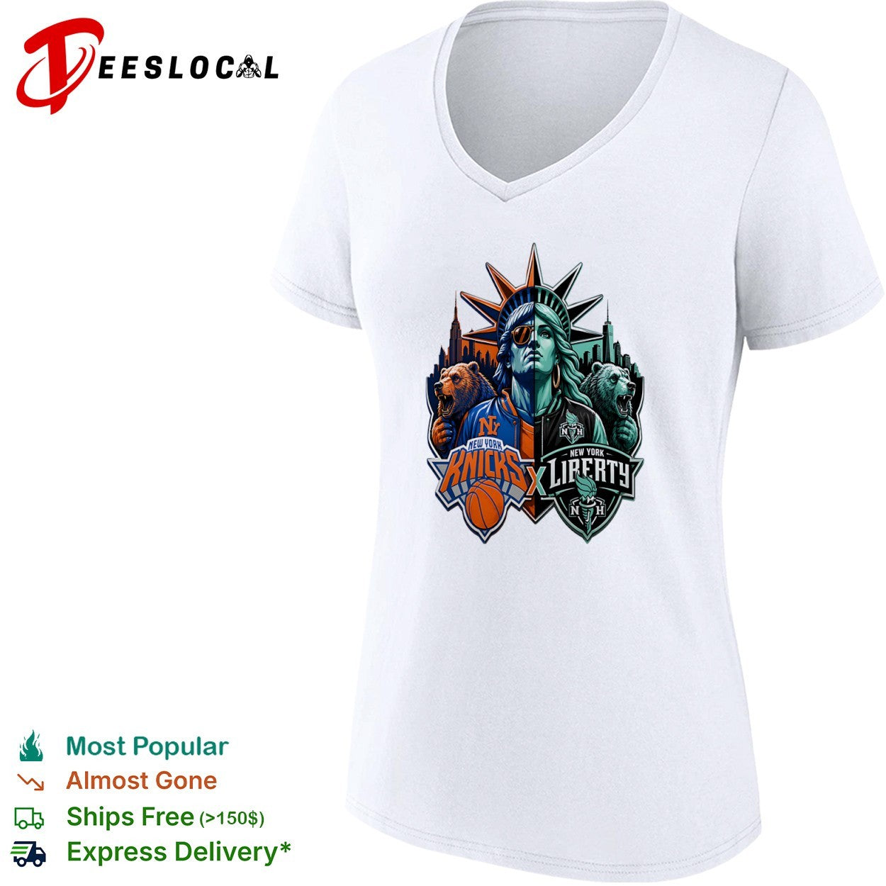 New York Knicks x New York Liberty Statue of Liberty Bear shirt