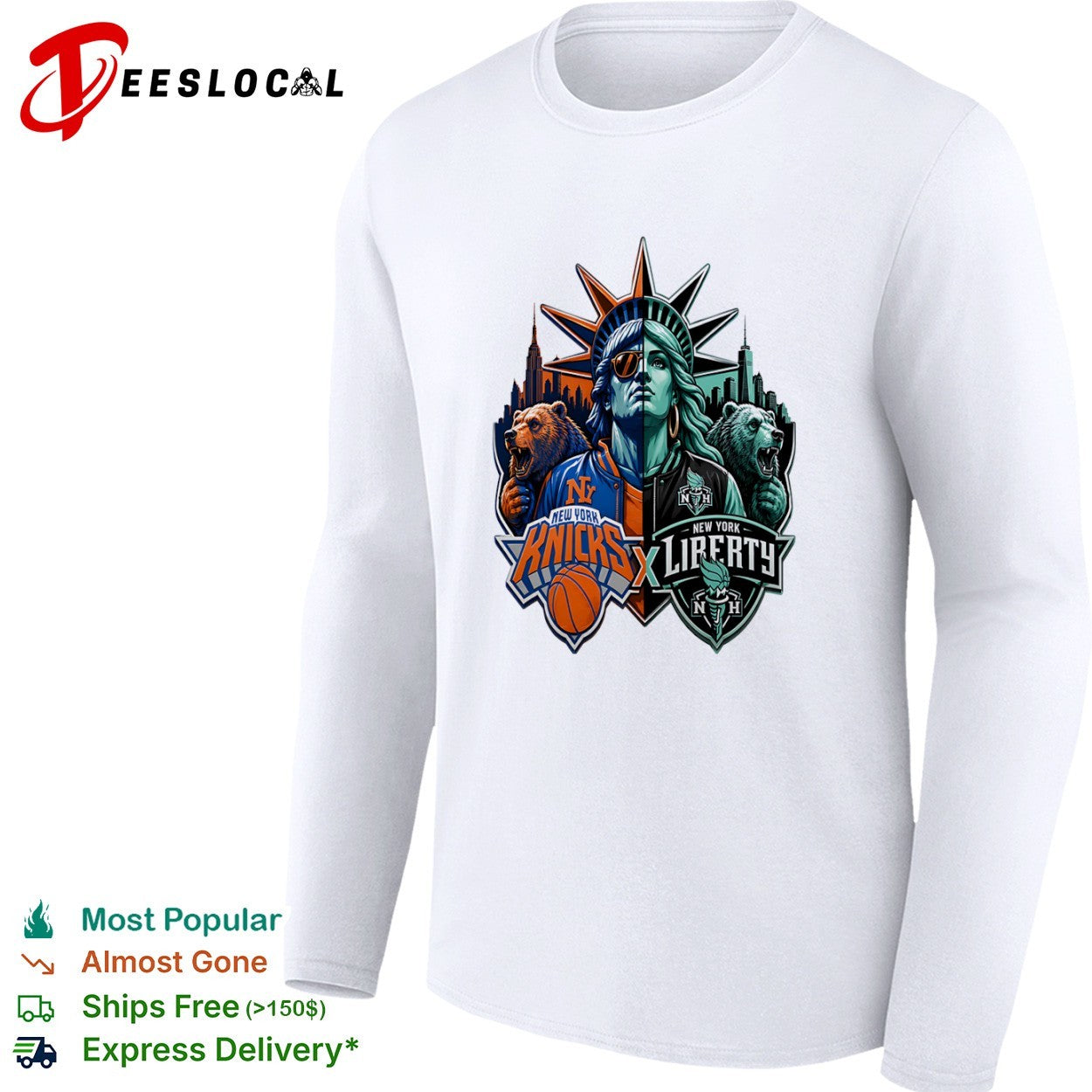 New York Knicks x New York Liberty Statue of Liberty Bear shirt