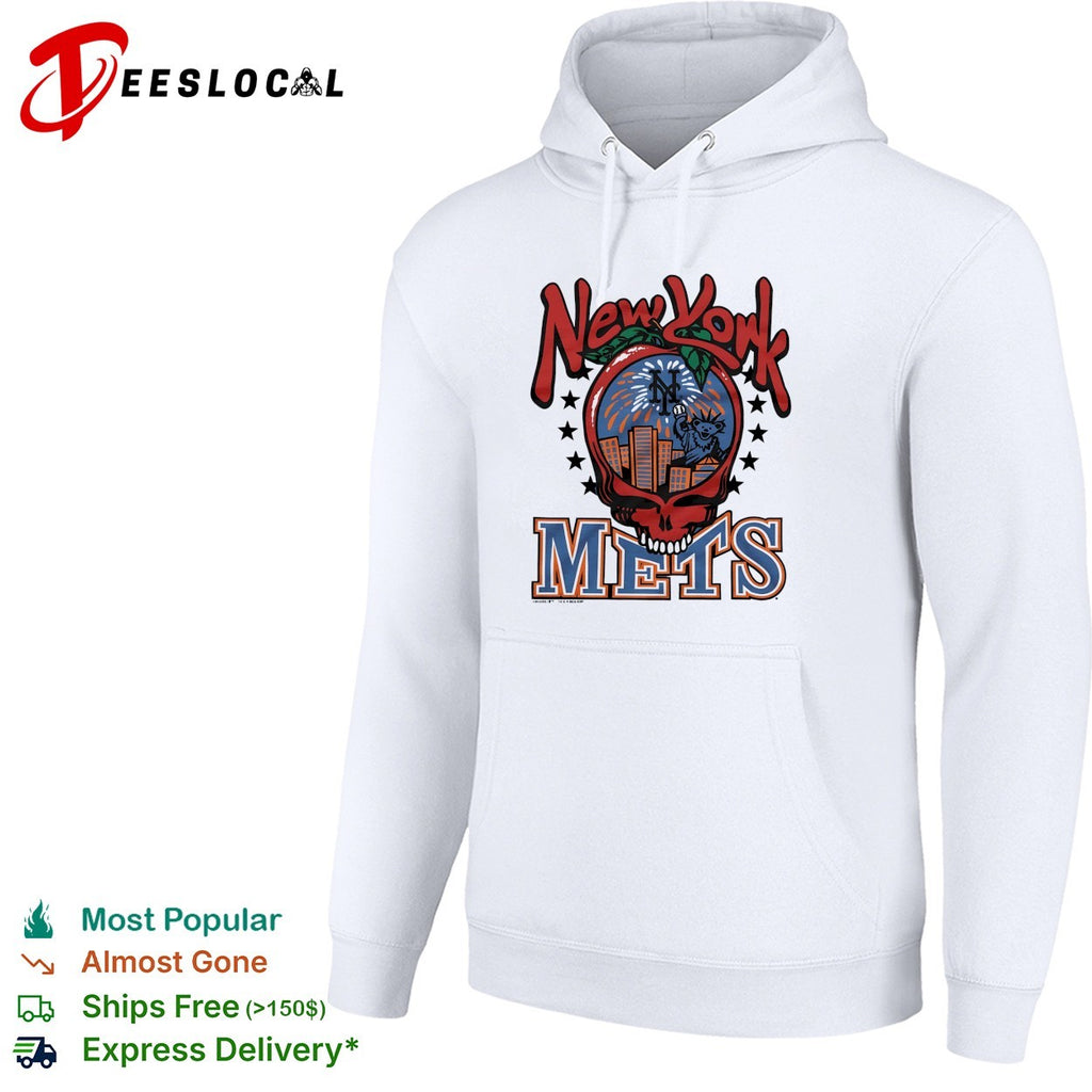 New York Mets x Grateful Dead skull city skyline MLB graphic shirt