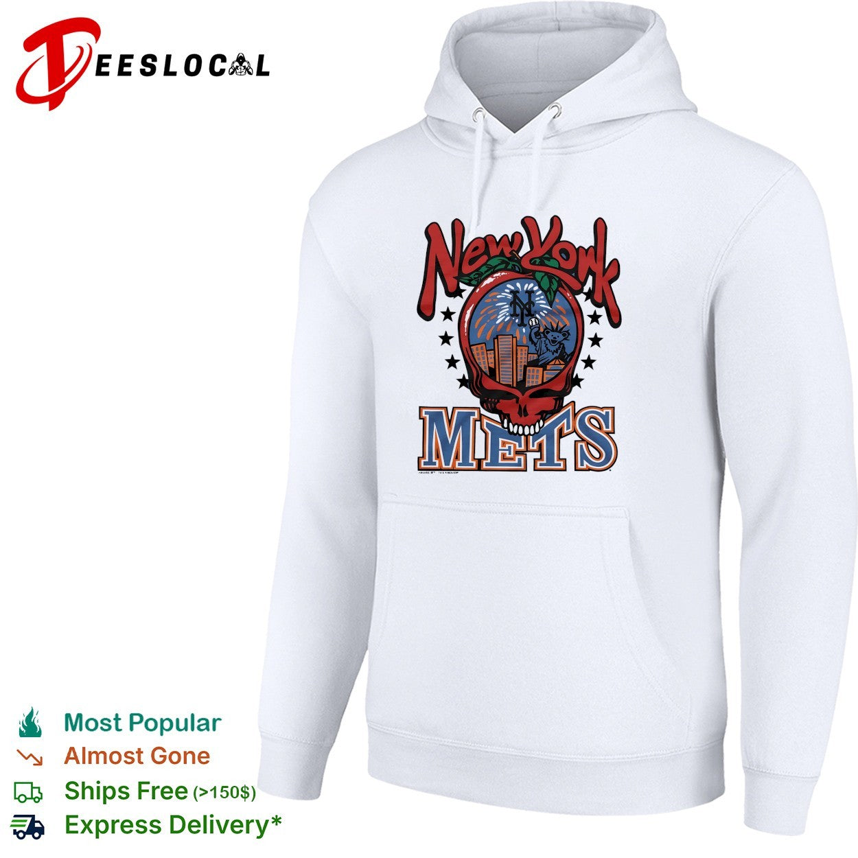 New York Mets x Grateful Dead skull city skyline MLB graphic shirt
