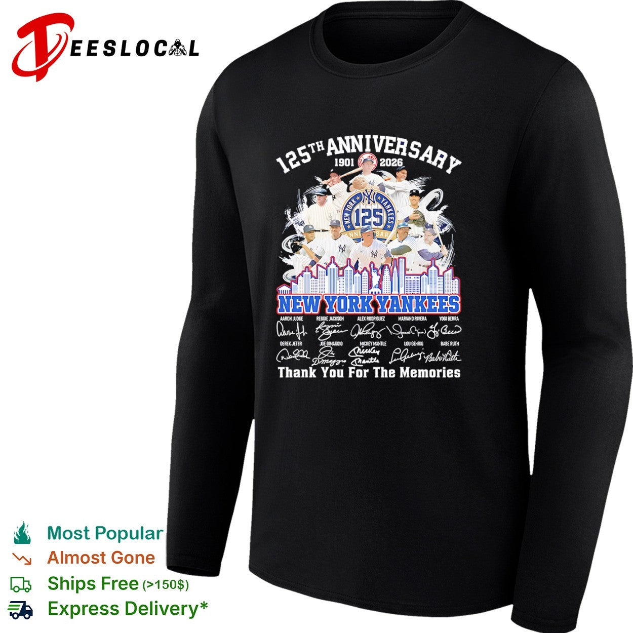 New York Yankees 125th Anniversary 1901 2026 Thank You For The Memories Players shirt