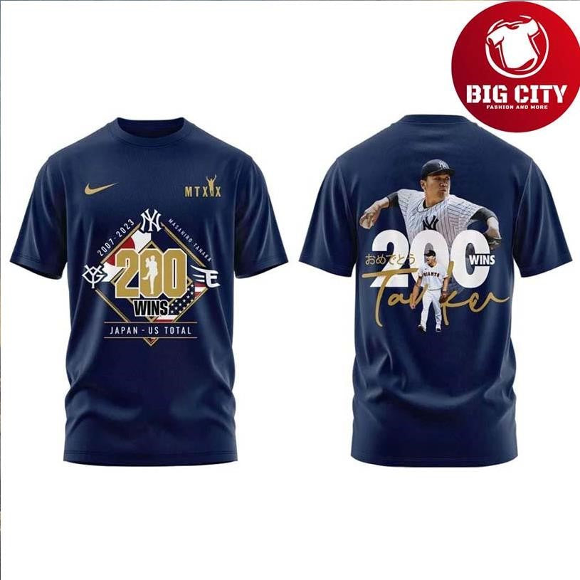 New York Yankees Masahiro Tanaka 200 Wins Celebration 2025 Logo Two Side Shirt