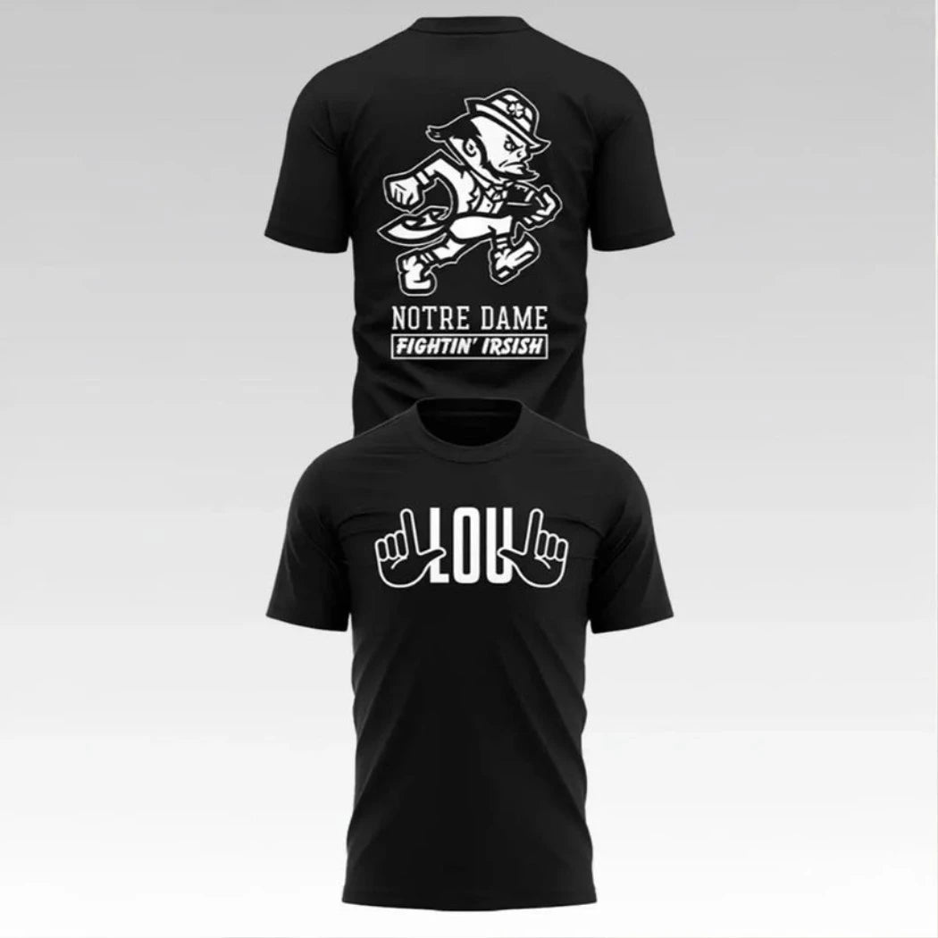 Nice 2026 Notre Dame Football Lou Holtz Fighting Irish Logo Two Sided Shirt