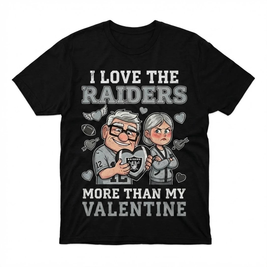 Nice Carl And Ellie Fredricksen I Love The Raiders Up Movie I Love The Raiders More Than My Valentine Logo T-Shirt