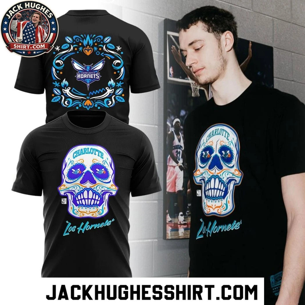 Nice Charlotte Hornets Somos Los Hornets 2026 Hispanic Night Skull Logo Two Sided Shirt